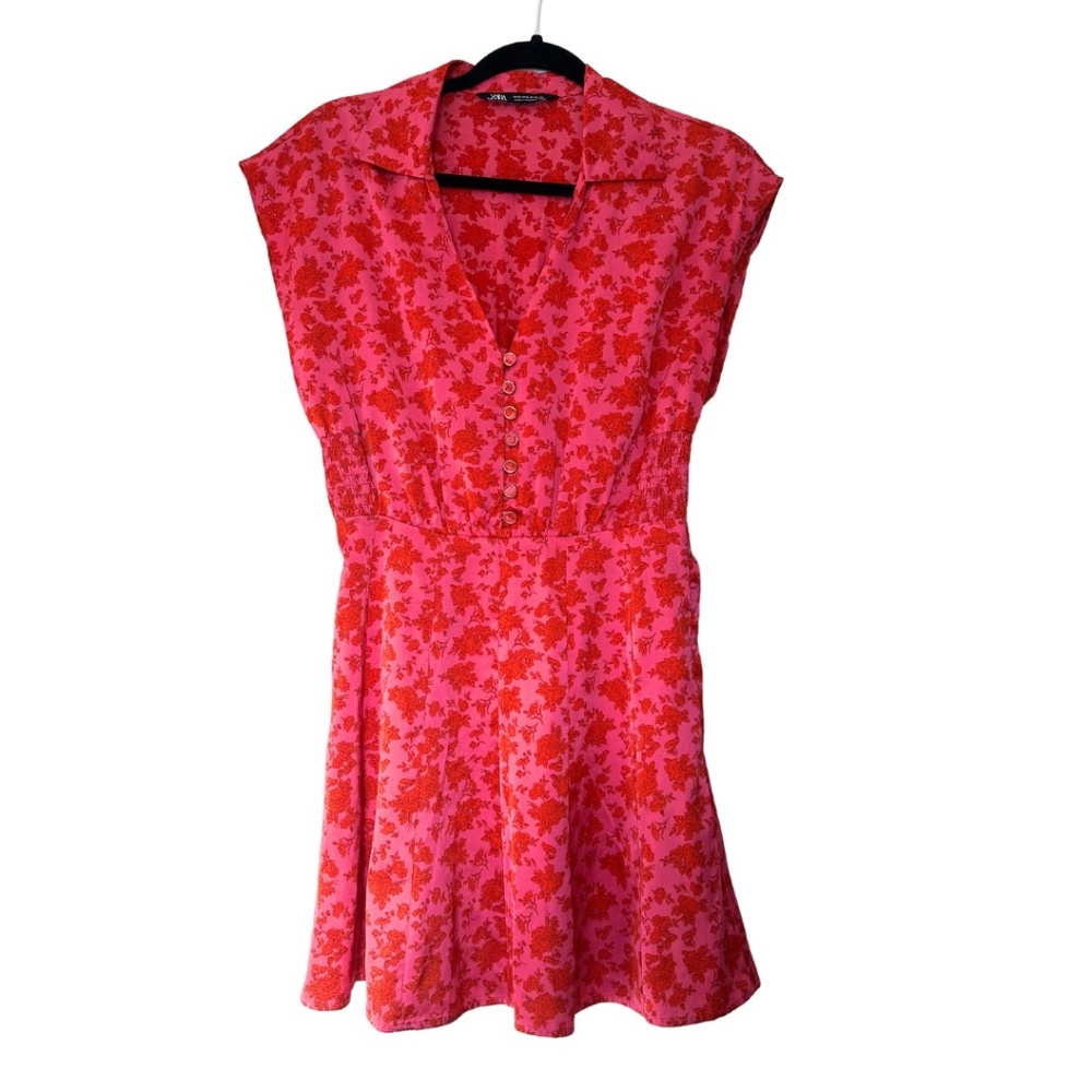 Zara Red and Pink Fit and Flair Dress